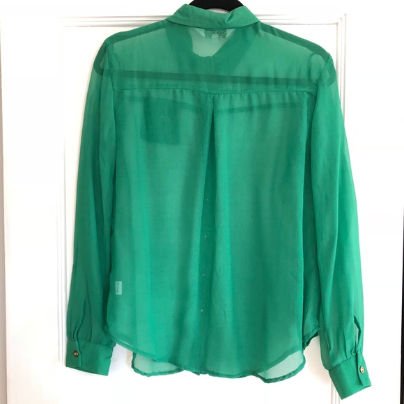 Tramp Green Sheer Oversized Button Down Shirt - Picture 3 of 5